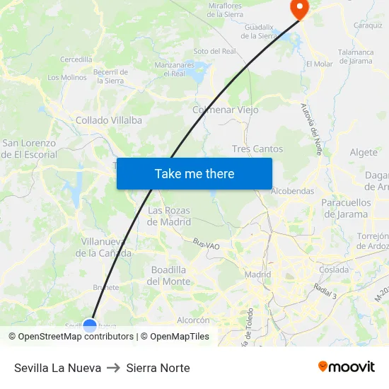 Sevilla La Nueva to Sierra Norte map