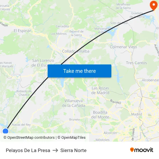 Pelayos De La Presa to Sierra Norte map