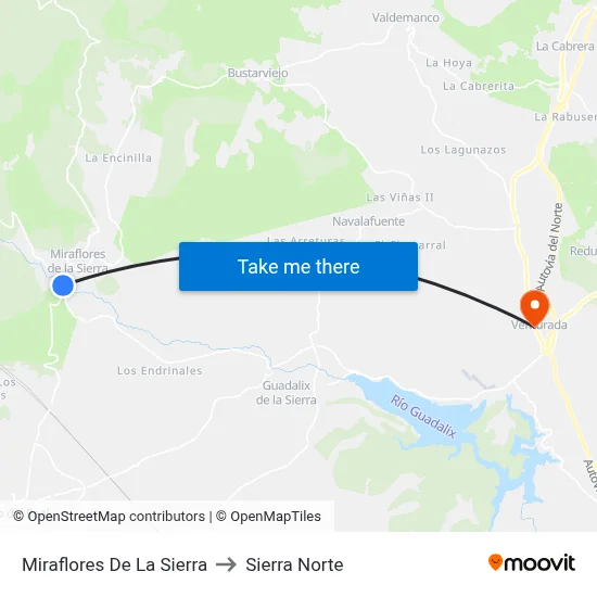 Miraflores De La Sierra to Sierra Norte map
