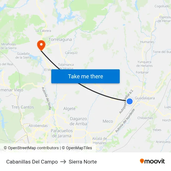 Cabanillas Del Campo to Sierra Norte map