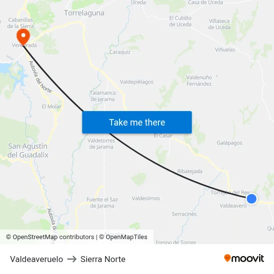 Valdeaveruelo to Sierra Norte map