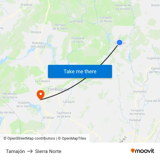Tamajón to Sierra Norte map