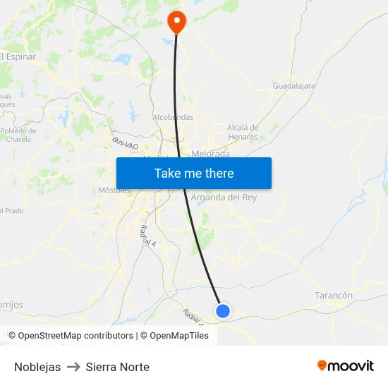 Noblejas to Sierra Norte map
