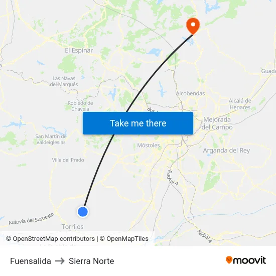 Fuensalida to Sierra Norte map