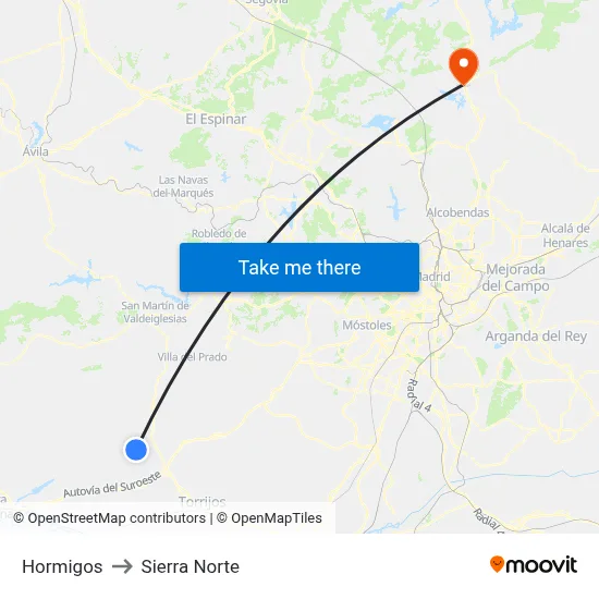 Hormigos to Sierra Norte map