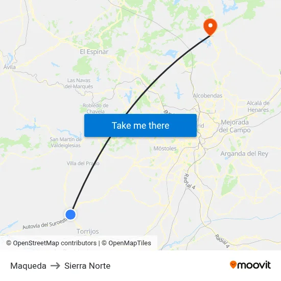 Maqueda to Sierra Norte map