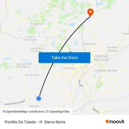 Portillo De Toledo to Sierra Norte map