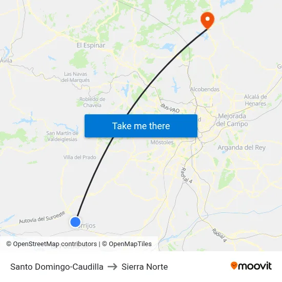 Santo Domingo-Caudilla to Sierra Norte map