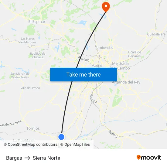 Bargas to Sierra Norte map