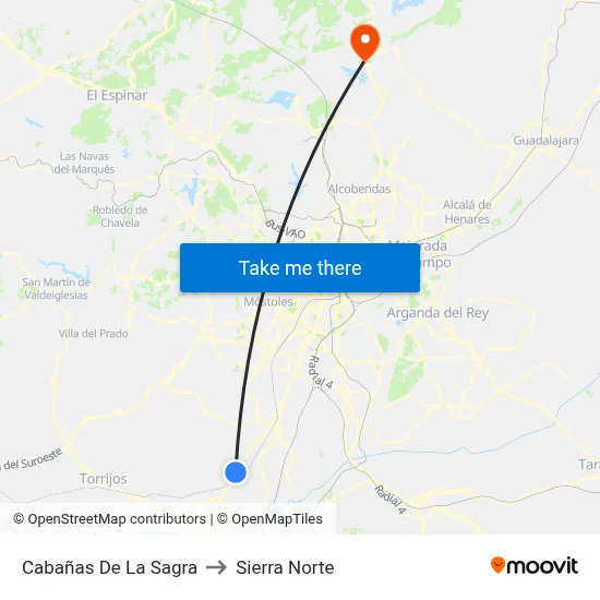 Cabañas De La Sagra to Sierra Norte map