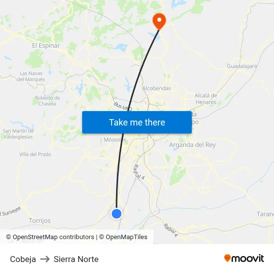 Cobeja to Sierra Norte map
