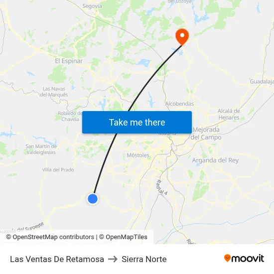 Las Ventas De Retamosa to Sierra Norte map