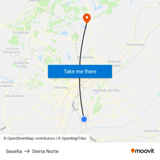 Seseña to Sierra Norte map