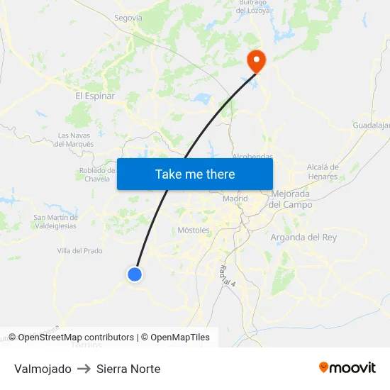 Valmojado to Sierra Norte map