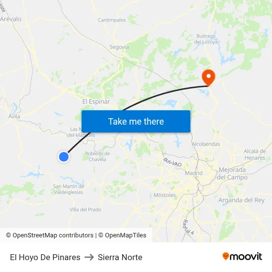 El Hoyo De Pinares to Sierra Norte map