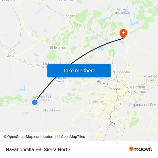 Navahondilla to Sierra Norte map