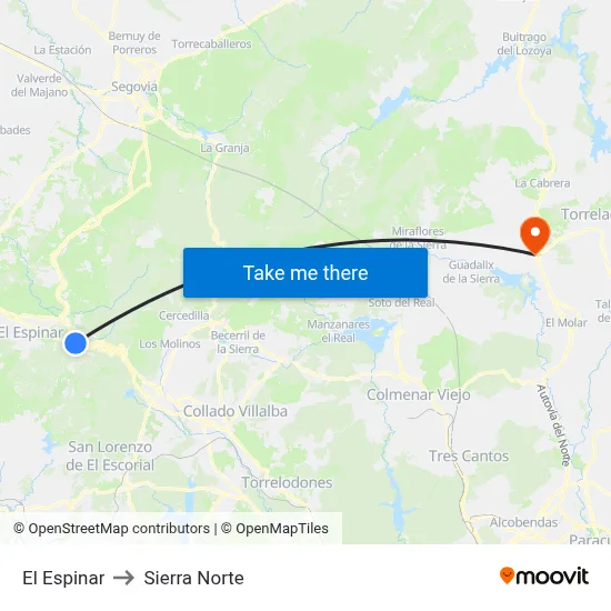 El Espinar to Sierra Norte map