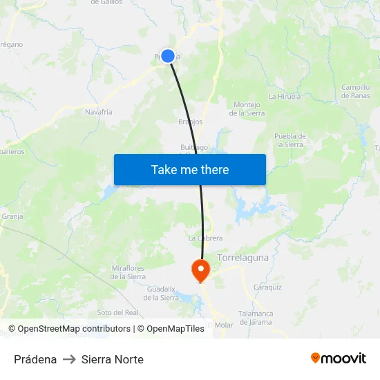 Prádena to Sierra Norte map