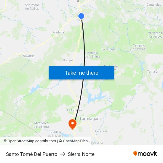 Santo Tomé Del Puerto to Sierra Norte map