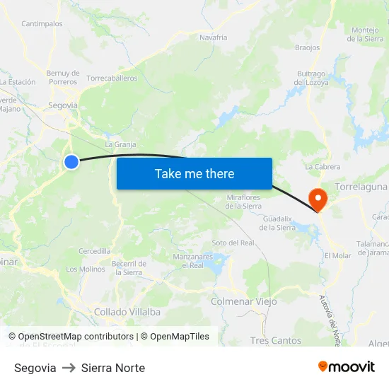 Segovia to Sierra Norte map