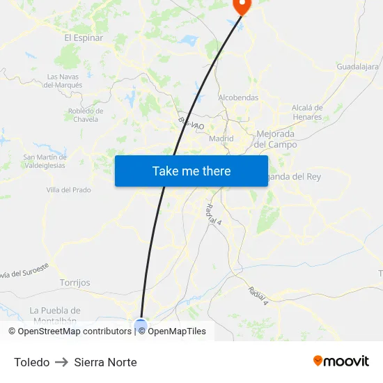 Toledo to Sierra Norte map