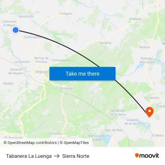 Tabanera La Luenga to Sierra Norte map
