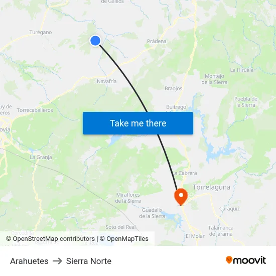 Arahuetes to Sierra Norte map