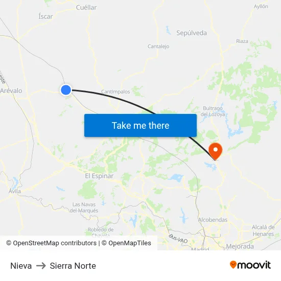 Nieva to Sierra Norte map