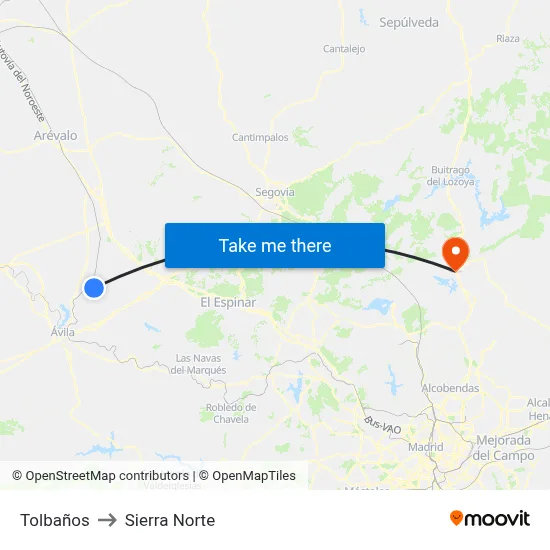 Tolbaños to Sierra Norte map