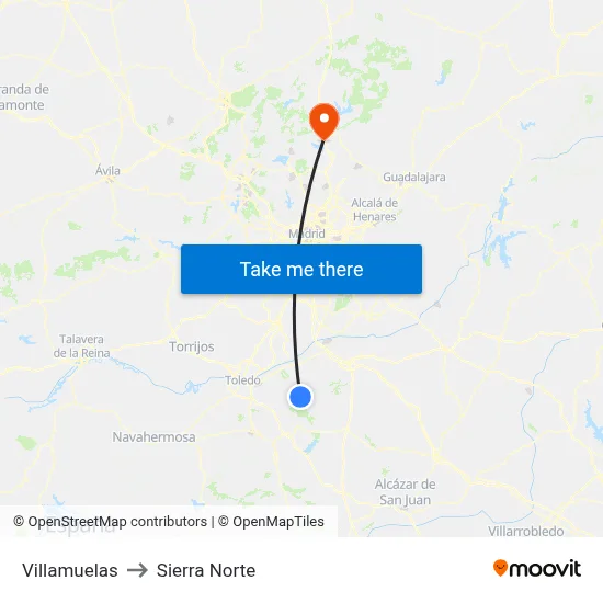 Villamuelas to Sierra Norte map
