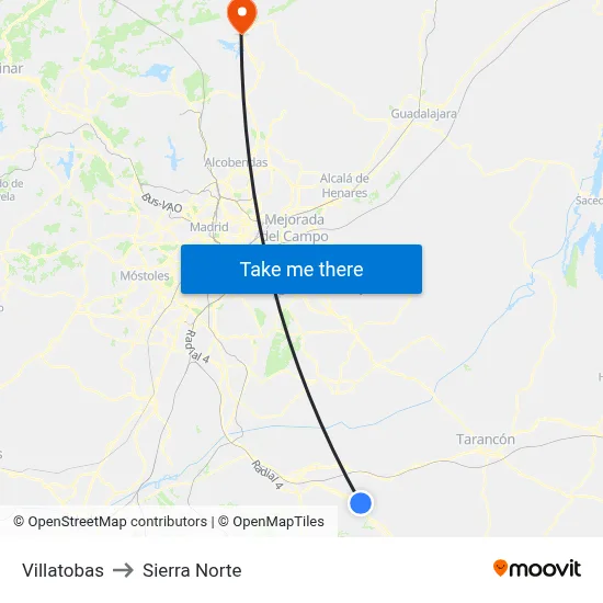 Villatobas to Sierra Norte map
