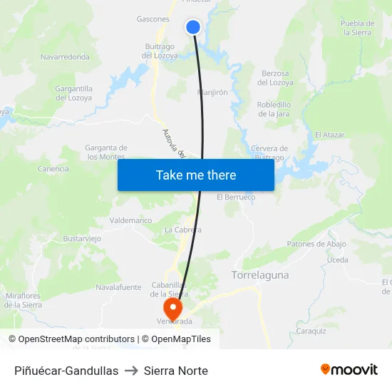 Piñuécar-Gandullas to Sierra Norte map