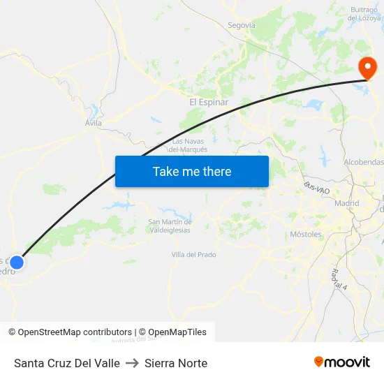 Santa Cruz Del Valle to Sierra Norte map