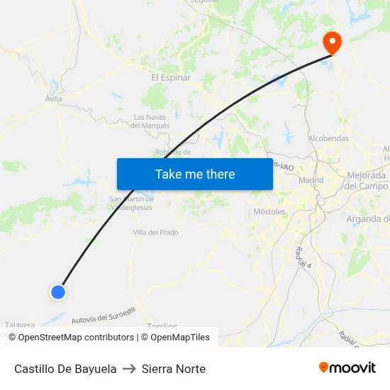 Castillo De Bayuela to Sierra Norte map