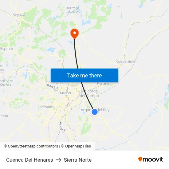 Cuenca Del Henares to Sierra Norte map