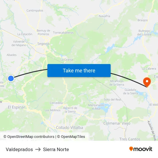 Valdeprados to Sierra Norte map