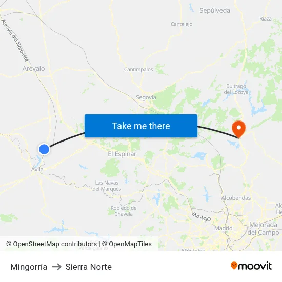 Mingorría to Sierra Norte map