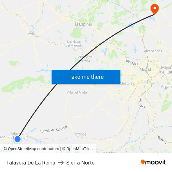 Talavera De La Reina to Sierra Norte map