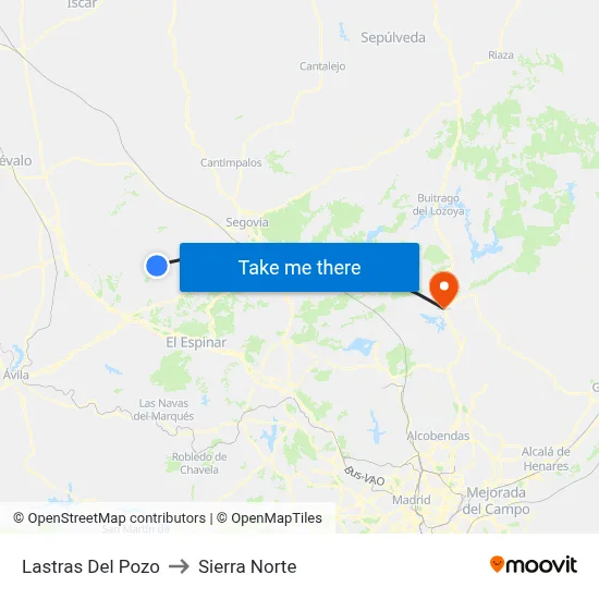 Lastras Del Pozo to Sierra Norte map