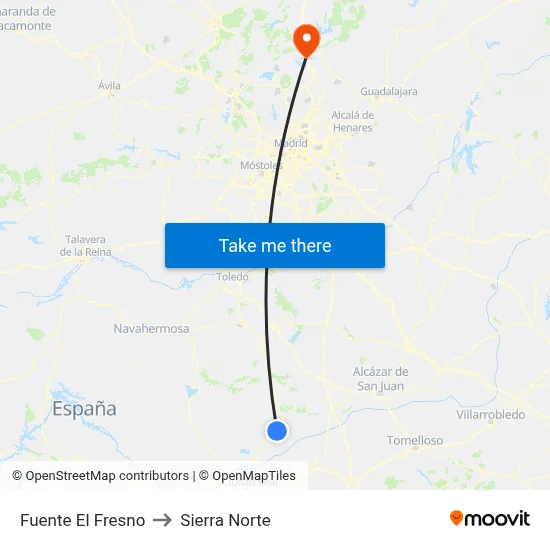 Fuente El Fresno to Sierra Norte map
