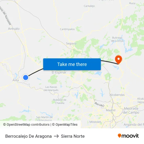 Berrocalejo De Aragona to Sierra Norte map