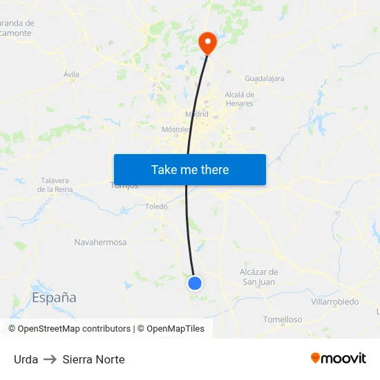 Urda to Sierra Norte map