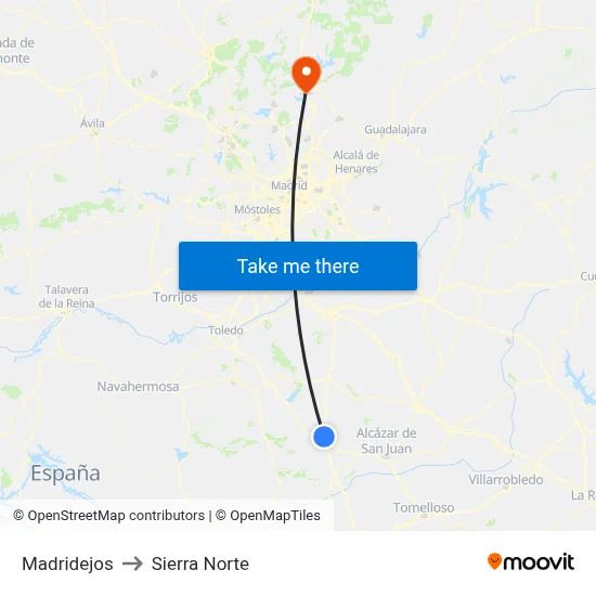 Madridejos to Sierra Norte map