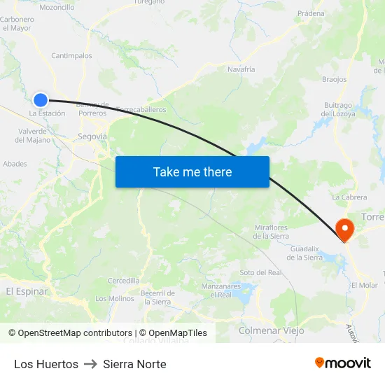 Los Huertos to Sierra Norte map