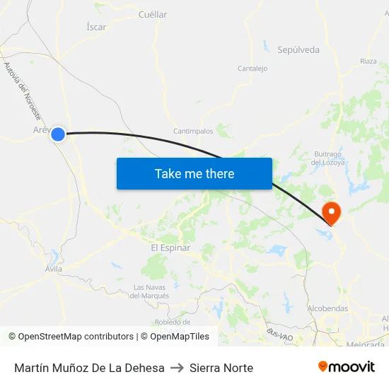 Martín Muñoz De La Dehesa to Sierra Norte map