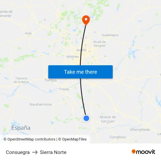 Consuegra to Sierra Norte map