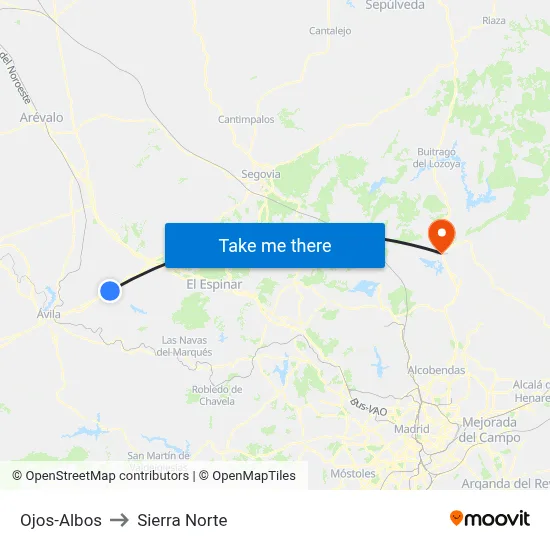 Ojos-Albos to Sierra Norte map