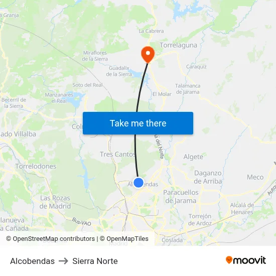 Alcobendas to Sierra Norte map