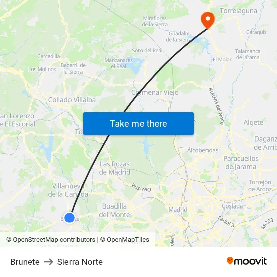 Brunete to Sierra Norte map