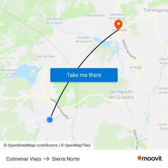 Colmenar Viejo to Sierra Norte map